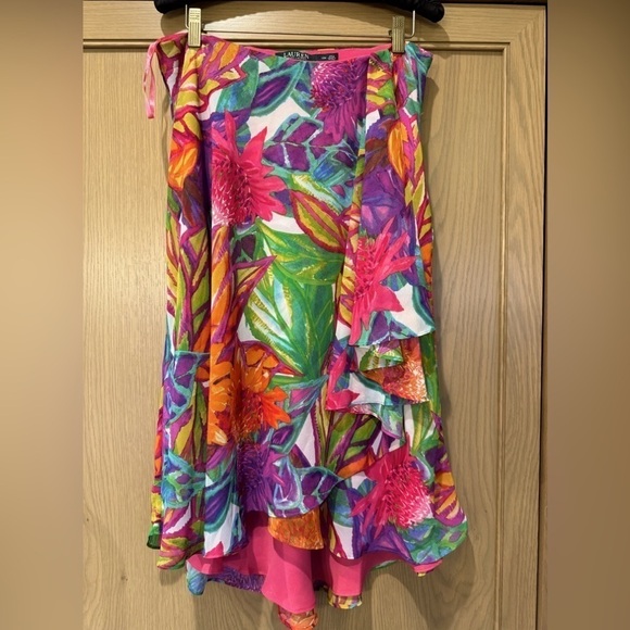Lauren Ralph Lauren Midi Floral Ruffle Flowing Skirt Lined / 10P - Picture 1 of 12